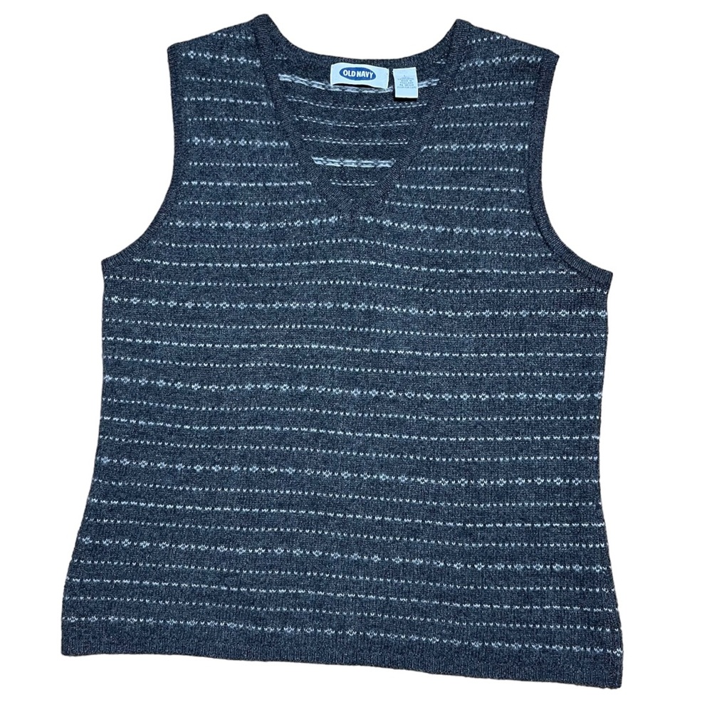 Old Navy 100% Lambswool V-Neck Sweater Vest In Charcoal Gray & White Sz L